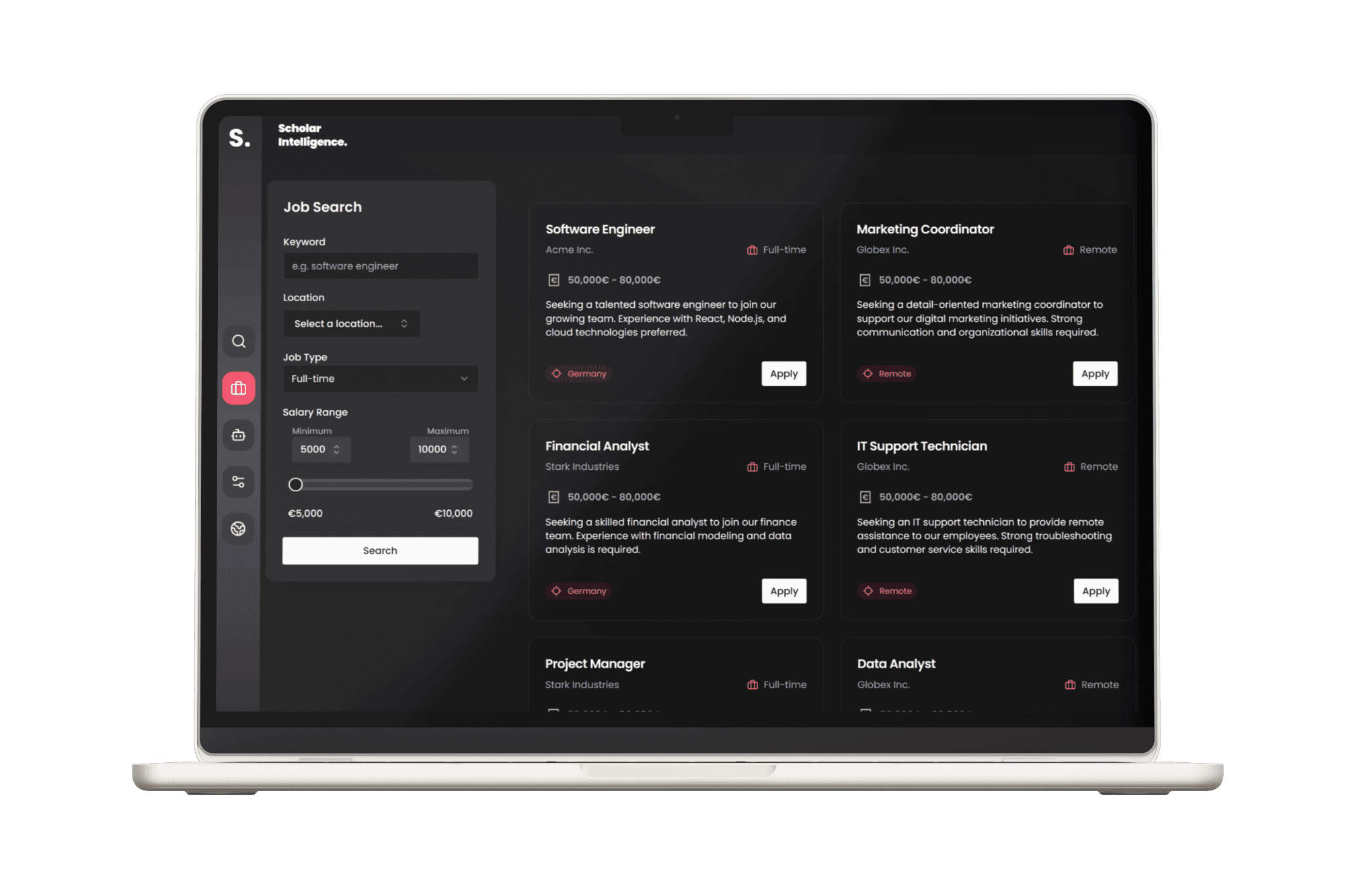 laptop job search preview on scholari